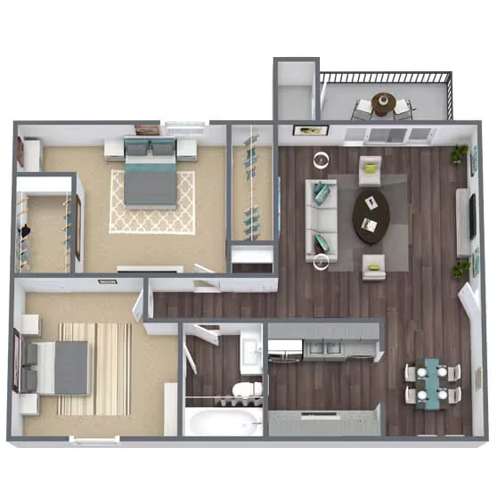 2 Bed - 1 Bath (Renovated) 271 floor plan